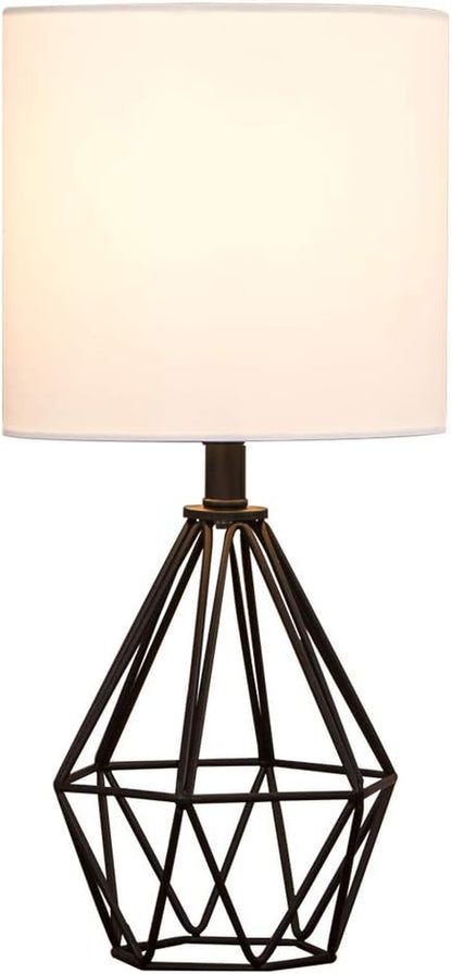 Black Bedside Table Lamp,Small Nightstand Lamp for Bedroom,Modern Desk Lamp with TC Fabric Shade Geometric Metal Base for Living Room Study Office Farmhouse1