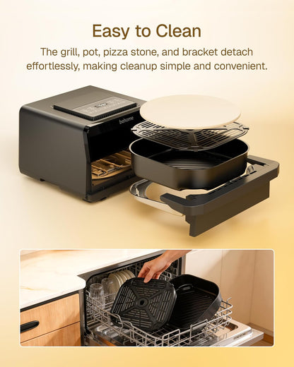 Indoor Pizza Oven & Air Fryer, 6.5QT Family Size with Pizza Stone | 9 Cooking Preset with Viewing Window &Light, 105°F-450°F Adjustable for Air Fry, Roast, Bake, Dehydrate, Fries, 1700W, Black8