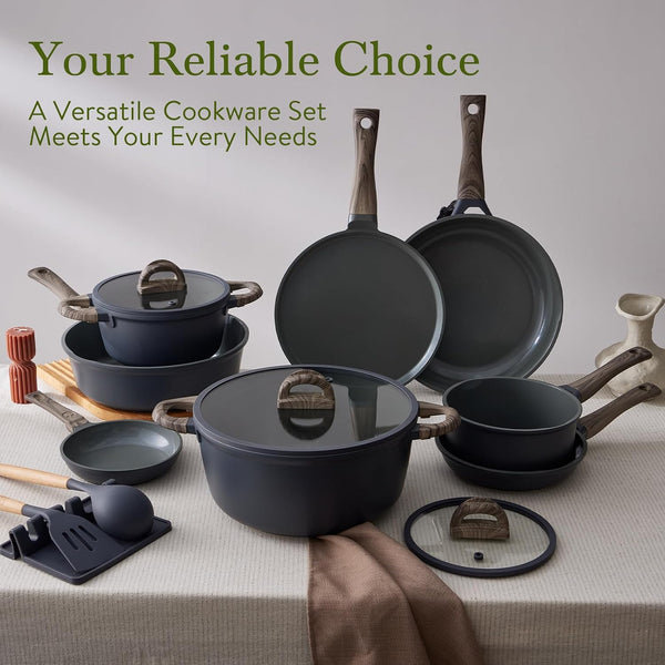 22Pcs Nonstick Pots and Pans Set, Ceramic Cookware Set Non Toxic | Pfas-Free Healthy, Induction Compatible, Dishwasher & Oven Safe, Space Saving, RV Camping Kitchen Cooking Set, Gray9