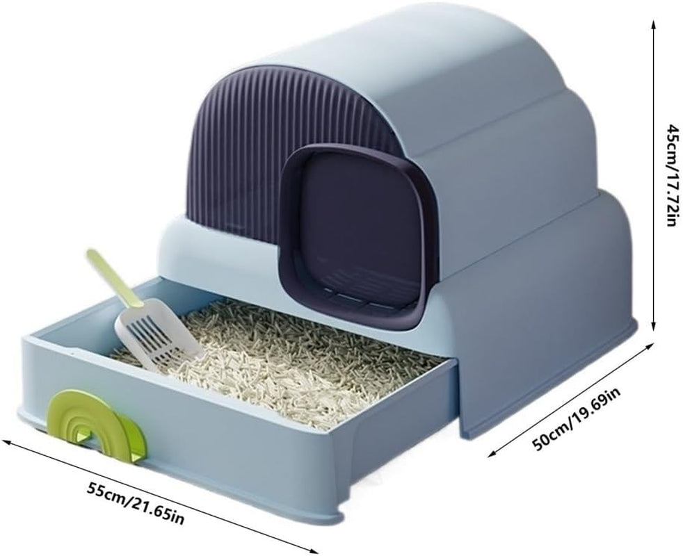 pet-supplies-enclosed-cat-litter-box-with-hood-drawer-anti-splash-easy-cleanblue