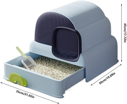 Pet Supplies, Enclosed Cat Litter Box with Hood & Drawer, Anti-Splash & Easy Clean(Blue)2