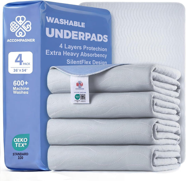 Accompagner Incontinence Bed Pads Washable Waterproof, Ultra-Absorbent Reusable Underpads for Diaper Changing, Nursing, Bedridden, Adults, Seniors, Kids and Dogs (Blue, 24"X24"(Pack of 6))19
