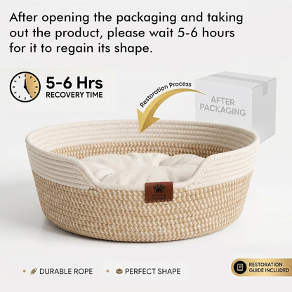 XPIY Stimulicat Handwoven Cat Basket with Fish Toy, Instinct Kitten Bed | Made of Natural Cotton Rope with a Washable Cushion. Breathable, Scratch-Resistant Pet Nest for Year-Round Comfort6