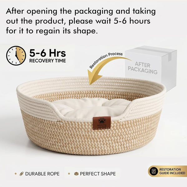 XPIY Stimulicat Handwoven Cat Basket with Fish Toy, Instinct Kitten Bed | Made of Natural Cotton Rope with a Washable Cushion. Breathable, Scratch-Resistant Pet Nest for Year-Round Comfort6