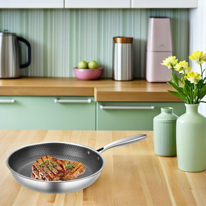 Stainless Steel Honeycomb Wok Pan 17.40 X 10.23 X 1.96 in Stir-Fry Skillet for Gas Stoves Induction Cookers Frying Steaming and Everyday Kitchen Cooking4