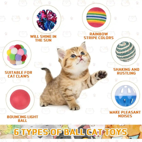 Shappy 150 Pcs Cat Toys for Indoor Cats Bulk, Kitten Toys Pack, Variety Interactive Gift Including Mice Rainbow Balls Spring Crinkle Balls Gift for Kitty Kitten Cat(Classic)3