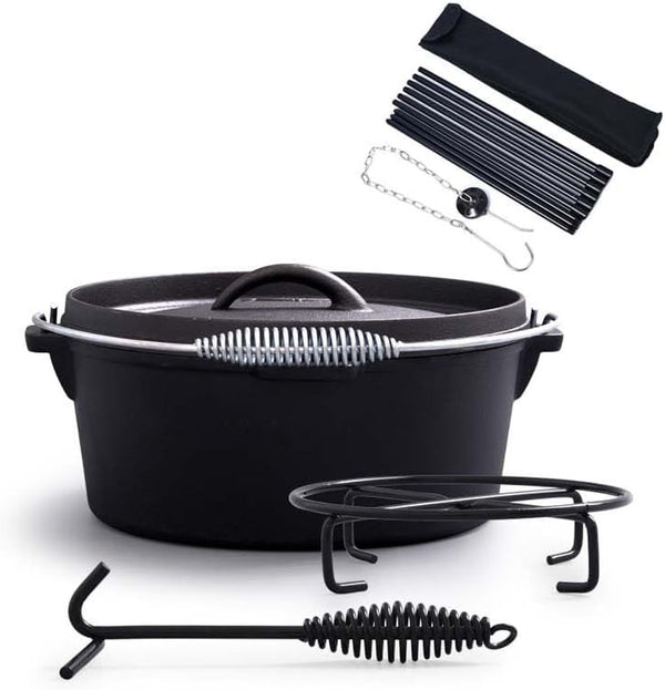4.5Qt Camping Dutch Oven with Lid，Cast Iron Dutch Oven，Lifter Handle，Camping Tripod，Cast Iron Camping Cookware, Camping Oven - Campfire Cooking Equipment，With Free Scrubber Brush Stainless Steel Material6
