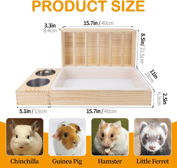 BESNEW 3 in 1 Rabbit Hay Feeder with Litter Box,Wooden Hay Feeder with 2 Bowls & Litter Box for Guinea Pig Chinchilla Bunny Other Small Animals,Large Capacity & Preventing Waste2
