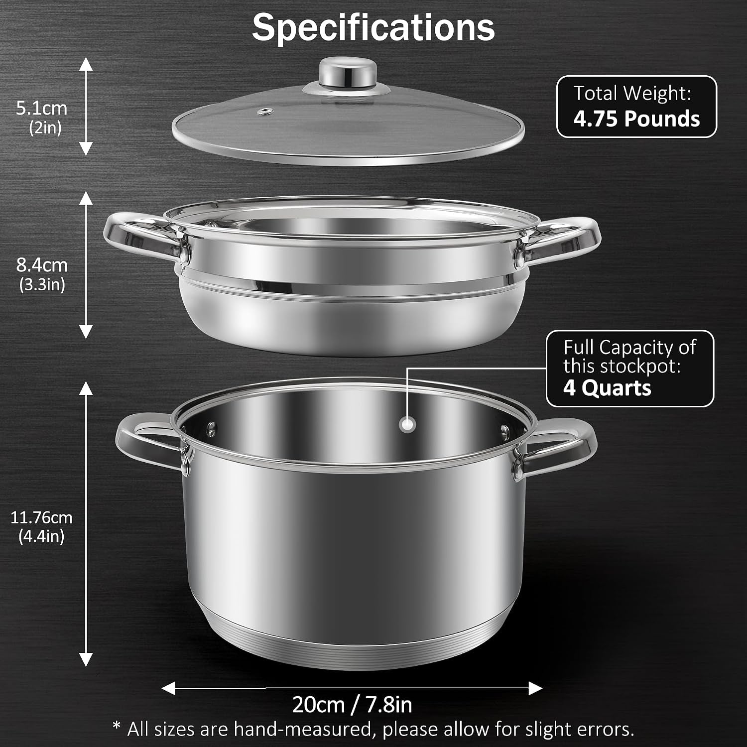 ®-4-quart-18-10-stainless-steel-tri-ply-stockpot-and-steamer-with-tempered-glass-lid-multipurpose-steamer-pot-compatible-with-all-cooktops-non-toxic-soup-pot-oven-dishwasher-safe-silver