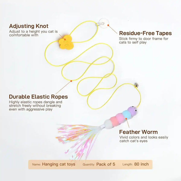 Potaroma Interactive Cat Feather Toys 5 Pcs, Cat Teaser Retractable Hanging Indoor Kitten Play Chase Exercise, Mental Physical Stimulation for All Breeds and Species | Retractable Hanging Cat Toys, Indoor Kitten Play Chase Exercise, Mental Physical Stimulation for All Breeds6