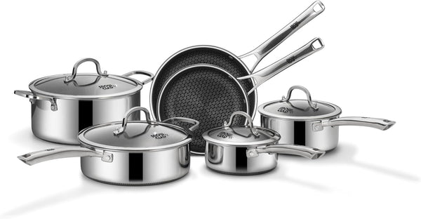 Pots and Pans Set Non Stick | Stainless Steel Kitchen Cookware | 10 Pcs | PFOA Free | Hybrid | Induction Compatible | Frying Skillet, Saucepans, Saute Pan & Stock Pot1