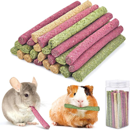 ERKOON Timothy Hay Sticks,Rabbit Chew Toys for Teeth Natural Molar Sticks Rabbits Treats for Bunnies, Chinchilla Guinea Pigs, Gerbil, Hamster (25 Pcs)1