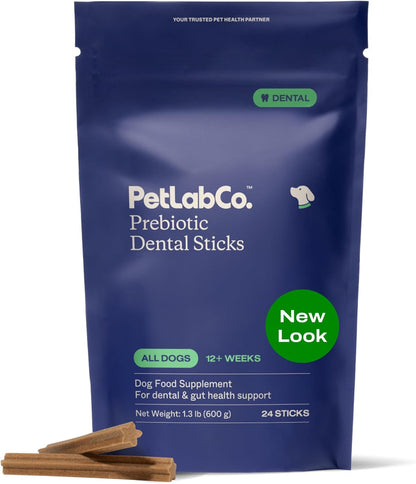 Petlab Co. Dental Sticks – Dog Dental Chews -Target Plaque & Tartar Build-Up at the Source - Designed to Maintain Your Dog’S Oral Health, Keep Breath Fresh and Provide Digestive Help (24 Sticks) | Ridged Texture with Chicory Root Prebiotic and Peppermint to Support Tartar Removal, Digestion and Fresh Breath1