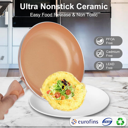 Pots and Pans Set Ultra Nonstick, Pre-Installed 11Pcs Cookware Set Copper with Ceramic Coating, Stay Cool Handle & Nylon Kitchen Utensils, Gas/Induction Compatible, 100% PFOA Free | Compact Nonstick Cooking Set, Induction Cookware Set, PFOA & PFAS Free, Non-Toxic Pots and Pans, Easy Food Release3