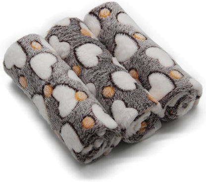 1 Pack 3 Puppy Blankets Super Soft Warm Sleep Mat Grey Cute Print Blanket Fluffy Fleece Pet Blanket Flannel Throw Dog Blankets for Small Dogs Puppy Dogs Fluffy Cats,Bone-Small(23"X15")12
