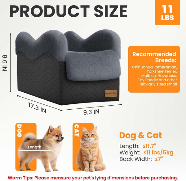 Center Console Dog Car Seat for Small Dogs under 11Lbs, Grey | Anti-Collapse, Safety Tether, Faux Rabbit Fur-Lined & PU Leather Cover, Washable Puppy Seat for Suv/Truck, Ideal for Travel2