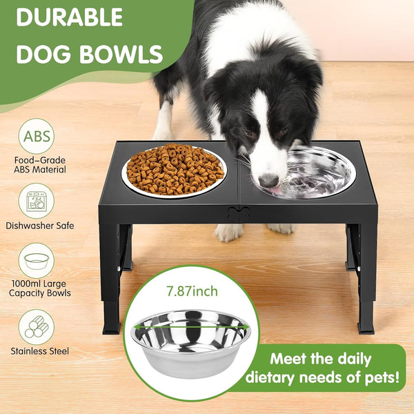 XIAZ Elevated Dog Bowls Large Breed Raised Dogs Bowl Stand Large/Medium Sized Dog Stainless Steel Food Water Bowl Stands 5 Heights Adjustable 9/11/12/14In Black Pet Feeder Dish Station5