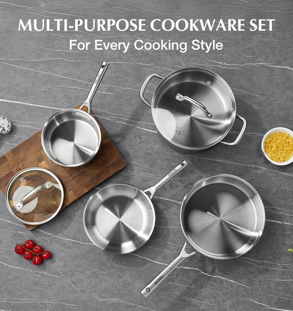Stainless Steel Cookware Set 17 Piece with 5 Layer Base, Professional 18/10 Stainless Steel Pots and Pans Set, Oven Safe, Induction Ready, Non-Toxic Kitchen Cookware Set6