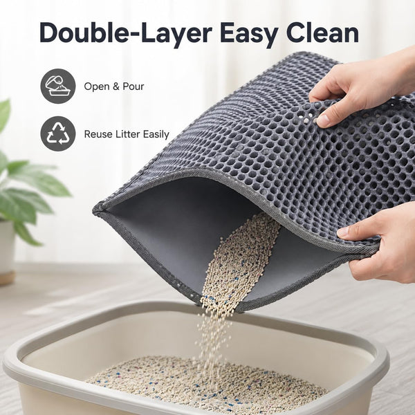 Cat Litter Mat 21 X 14 Inch, Double Layer EVA Honeycomb Kitty Litter Trapping Mat, Waterproof Urine Proof Non Slip Litter Box Floor Pad, Easy to Clean Scatter Control Mat, Grey3