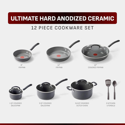 Ultimate Hard Anodized 12-Piece Ceramic Nonstick Cookware Set, Oven Safe up to 400°F, Ceramic Pots and Pans Set, Frying Pans, Saucepan, Stockpot, Cooking Utensils, Stone2