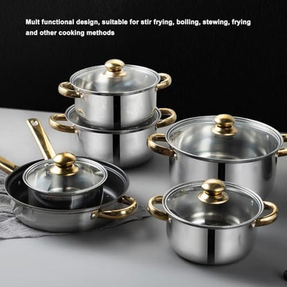 Home Stainless Steel Cookware Sets 12 Piece, Pots and Pans Kitchen Cooking Set with Stay Cool Handles, Dishwasher , Included Milk Pot, Sauce Pan, Fry Pan, Kettle3