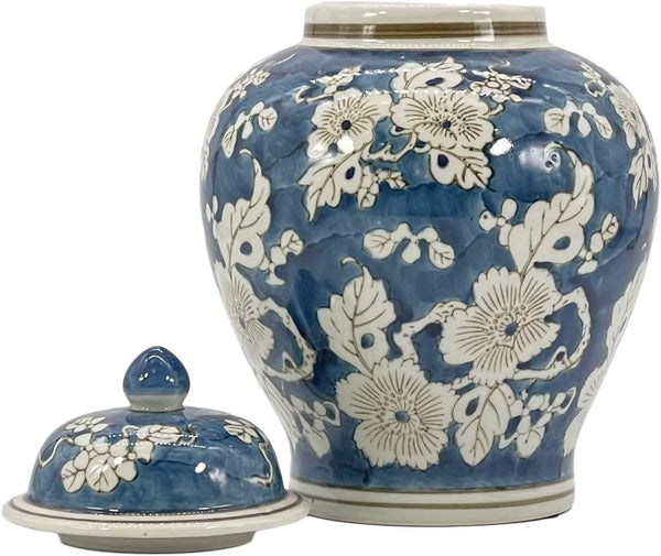 Blue and White Flower Chinoiserie Ginger Jar 12" W/Lid Ginger Jar, Tea Storage Decorative Home Decor Jar5