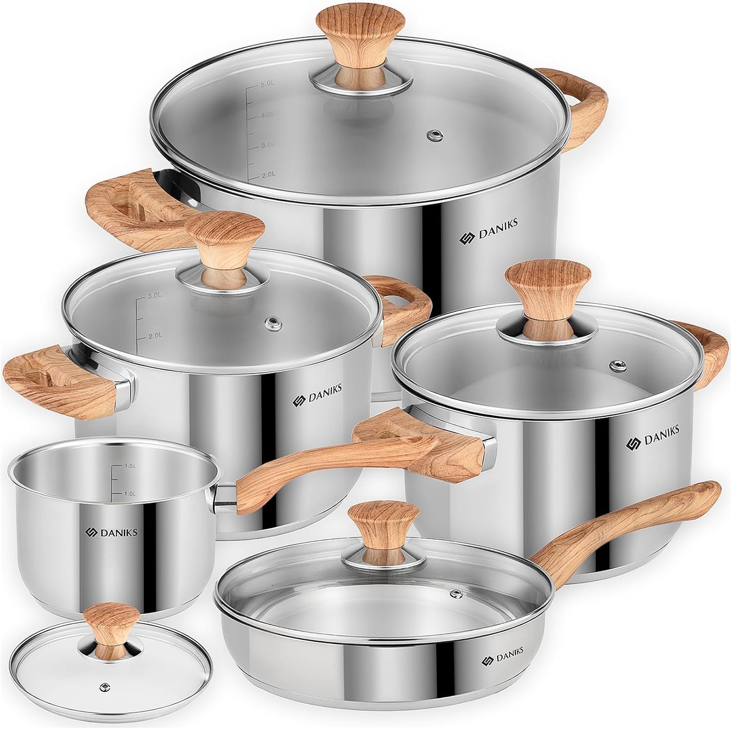 oslo-10-piece-stainless-steel-cookware-set-with-glass-lids-includes-saucepan-and-frying-pan-with-lid-tri-ply-bases-for-even-heating-induction-compatible-dishwasher-safe-bakelite-handles