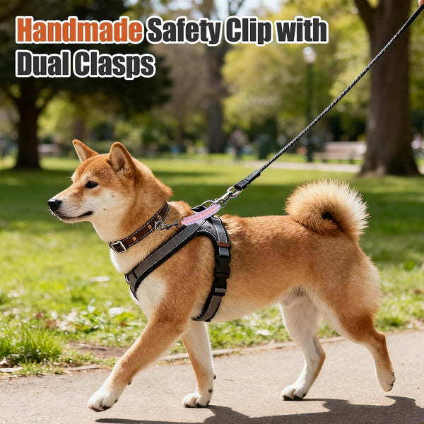 Dog Collar Safety Clip with Dual Clasps,Handmade Backup Safety Strap for Dog Harness, Collars and No Pull Harness Connectors (Pink & Light Purple)5