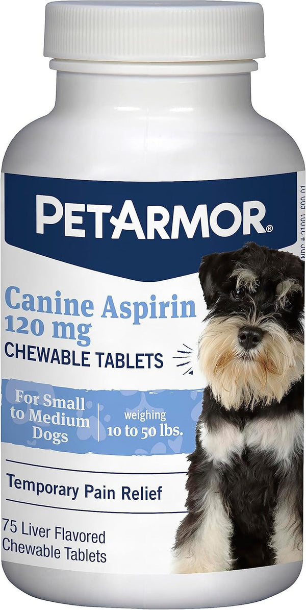 Petarmor Aspirin for Small Dogs, Fast Acting Anti-Inflammatory and Pain Relief for Dogs, Vet-Quality Joint Support and Pain Meds for Dogs, 75 Liver Flavored Tablets | Fast-Acting Anti-Inflammatory & Pain Relief; Vet-Quality Joint Support; Liver-Flavored Tablets; for Small Dog Breeds1