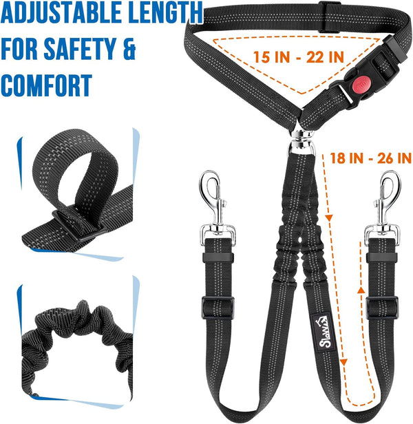 Lukovee Double Dog Seat Belt, Dual Pet Car Headrest Restraint Safety Seatbelt No Tangle Dog Leash Duty Adjust Elastic Bungee Puppy Lead Splitter Connect Harness in Vehicle Travel for 2 Dogs,Black6