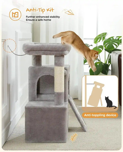 PAWZ Road 30" Cat Tower, Small Cat Tree with 2 Condos for Indoor Cats | Cat Trees for Small Cats,Cat Houses with Scratching Ramp and Posts,Dual Condos&Top Perch for Multi-Cat6