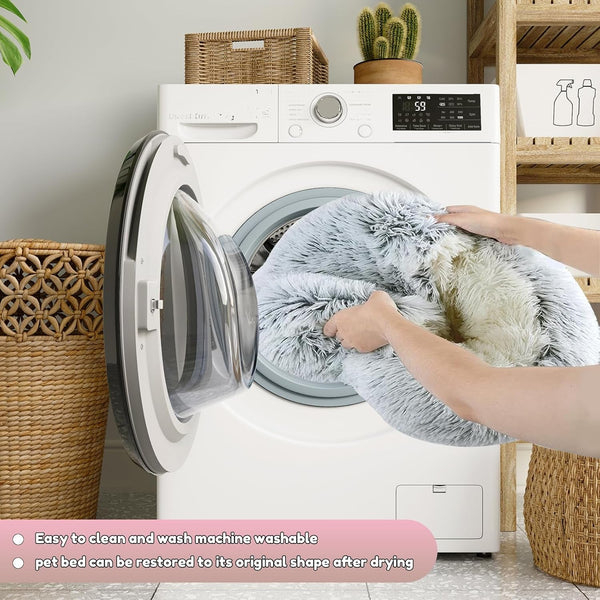 SUOXU Anti-Anxiety Cat Bed, Plush Hooded Cave, 20 in Diameter, Suitable for Small to Medium Pets, Pink8