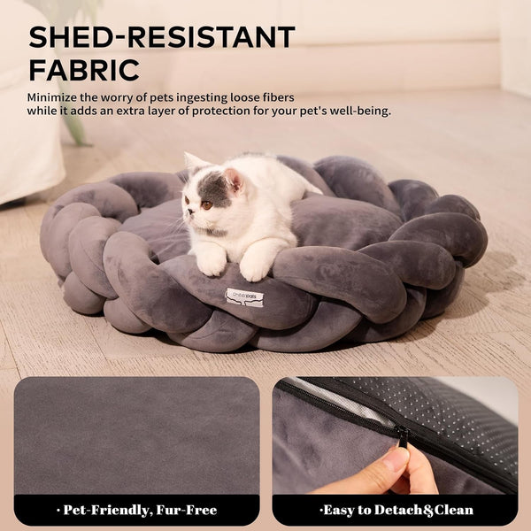 CHEERPALS Weave Cat Bed for Indoor Cats,Cute Pet Bed with Washable Cushion Fluffy Kitty Bed for Small Dog(Dark Gray)5