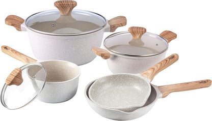 Non-Stick Cast Aluminum Cookware Set - Durable Kitchen Cookware for Everyday Cooking, Speckled Cream, 8 Pc.1