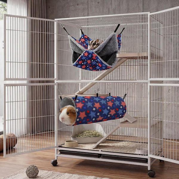 Petonfun Ferret Rat Hammock Tunnel Set for Cage Accessories Toys Bed, Blue | 2 Pack, Large Size, Double Sided, Durable & Soft, Hideout for Guinea Pig & Chinchilla to Hide, Suitable for Most Small Animal7