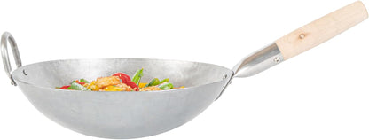 Carbon Steel Wok 1 Pack of 12 Inch Heavy-Duty Stir Fry Pan Silver Hand Hammered Wok Efficient Maneuvering Steel Helper Handle Uniform Heat Distribution Asian Cooking12