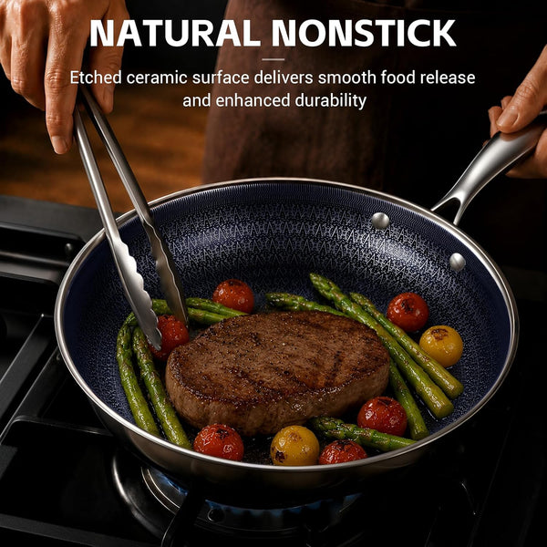 3 Pcs Non Stick Frying Pans Set, 8", 10", 12" Stainless Steel Pans | Skillet and Frying Pans Nonstick, Stay Cool Handle, PFOA/PFAS/PTFE Free, Dishwasher & Oven Safe, Induction Compatible, Blue4