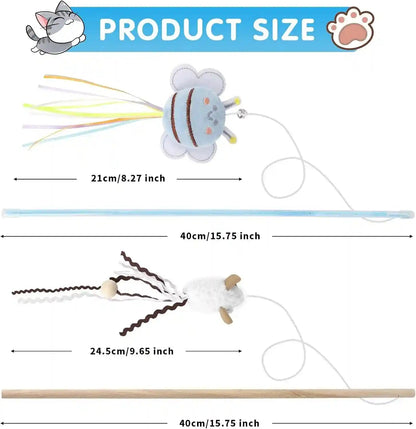 NOWFRESH Cat Wand Toy Set, 2 PCS Interactive Cat Teaser Wands with Cute Bee & Mouse Designs, Equipped with Bells and Streamers to Captivate Your Cat’S Attention2