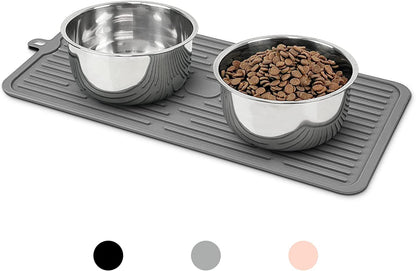 Ptlom Pet Placemat for Dog and Cat, Mat for Prevent Food and Water Overflow, Suitable for Medium and Small Pet, Grey, Silicone1