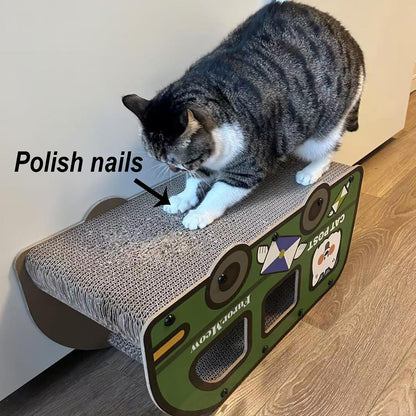 Cat Scratching House, Cat Cardboard House Green Bus, Long Scratching Post, 9X11.8X22 Inches, Fun Cube & Tunnel, Peekaboo Hideaway for Indoor Cats4
