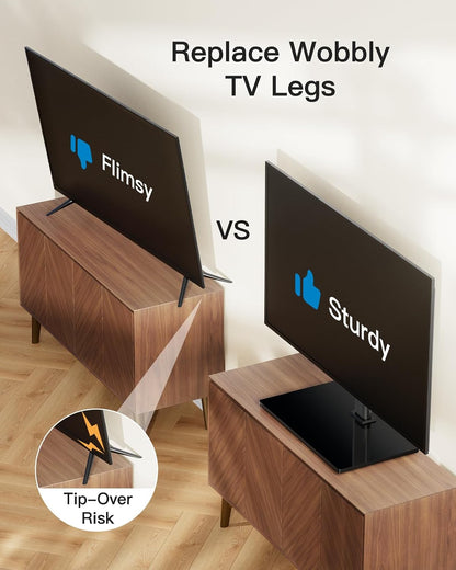 Universal TV Stand Legs for 32-70 Inch Tvs to 99Lbs with Mount | 8 Height Adjustable, Tempered Glass Base, Fixed, Max VESA 400X400Mm, Livingroom & Bedroom, PSTVS045