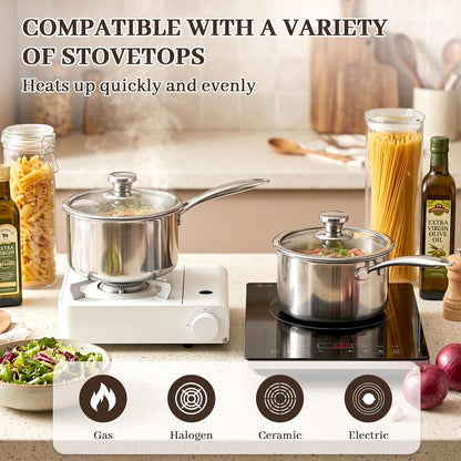 1.5 QT Titanium Saucepan with Lid,Healthy Titanium Pot for Cooking | Non Stick Titanium Cookware, Pure No Coating Lightweight Milk Pot Compatible with All Stovetops for Warming Sauce,Baby Food4