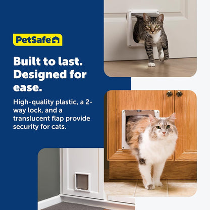 Petsafe Interior Cat Door, 2-Way Lock, White, Cats up to 15 Lb | High-Impact Frame with Transparent Flap, Fits Interior Doors, Hardware and Template Included6