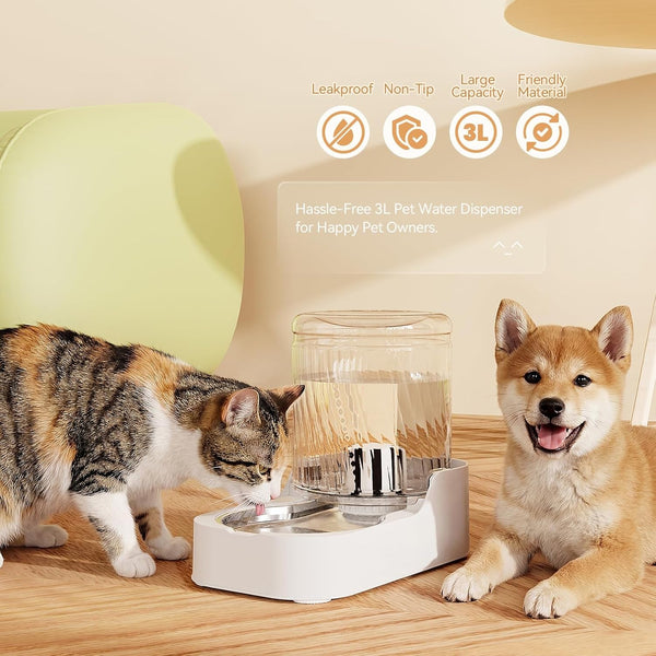 JUNSPOW Automatic Cat Water Dispenser with Stainless Steel Bowl | Dog Water Bowl Dispenser Adjustable Water Dispensing, Auto Pet Waterer for Cats and Dogs3