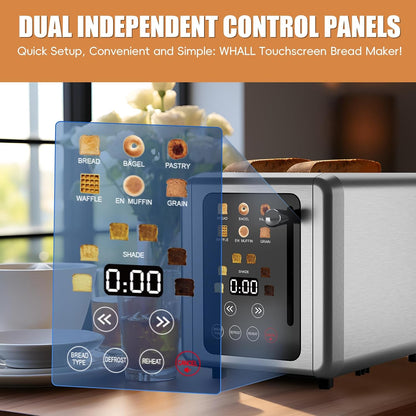 ® Touch Screen Toaster 2 Slice, Stainless Steel Digital Timer Toaster, 6 Bread Types & 6 Shade Settings, Smart Extra Wide Slots Toasters with Bagel, Cancel, Defrost Functions2