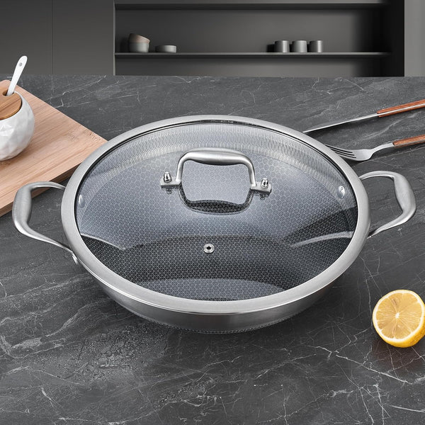 Hybird Nonstick Wok Pan with Lid | 13-Inch | Rivented Handle | Non Toxic | Tri-Ply Stainless Steel | Ceramic Coating | Stir Fry Pan | Induction Compatible | Dishwasher & Oven Safe8