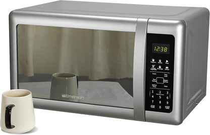 MW7601SL Countertop Microwave Oven with Sleek Mirrored Finish Glass Door, 700W, 10 Power Levels and 6 Pre-Programmed Settings with Child Safe Lock, 0.7. Cu. Ft., Silver2