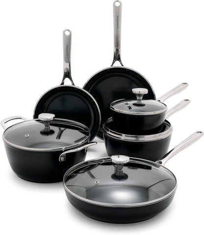 Orfeo 10 Piece Nonstick Cookware Set, Made in Italy, Diamond Ceramic Pfas-Free Pots & Pans, Induction Ready, Scratch Resistant, Laser-Fused Surface for Durability, Dishwasher Safe, Black1