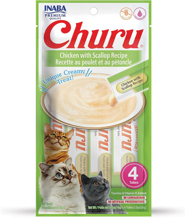 INABA Churu Cat Treats, Grain-Free, Lickable, Squeezable Creamy Purée Cat Treat/Topper with Vitamin E & Taurine, 0.5 Ounces Each Tube, 4 Tubes, Tuna with Salmon Recipe16