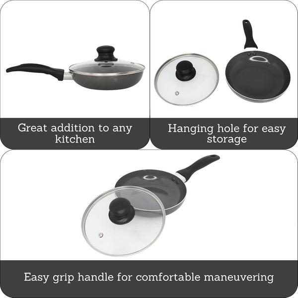 7 Inch Chef Cera Aluminum Ceramic Fry Pan with Glass Lid, Gray | Ceramic Nonstick Coating, Glass Lid with Cool-Touch Handle, Ideal for Pan-Frying, Great for Everyday Home Cooking2